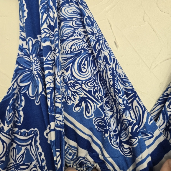Lilly Pulitzer Blue White Drawstring Waist Miraflora Maxi Dress, XL - Picture 10 of 13